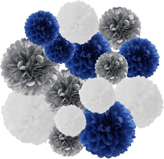 Royal Blue Silver White Baby Shower Birthday Party Decorations Wedding Navy  Blue Tissue Paper Pom Pom Flowers Party DIY Decor - AliExpress